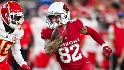 Wide receiver (82) Andre Baccellia of the Arizona Cardinals warms up before  playing against the Los Angeles Rams in an NFL football game, Sunday, Sept.  25, 2022, in Glendale, AZ. Rams won