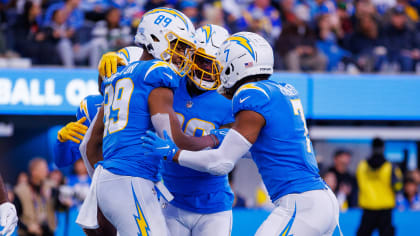 Tre' McKitty of the Los Angeles Chargers fails to catch a pass