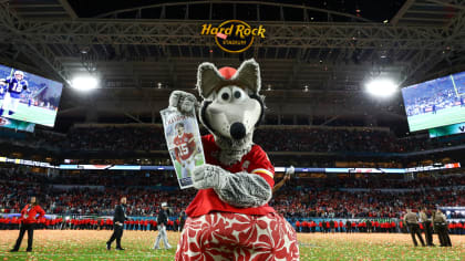 K.C. Wolf, the Chiefs' mascot, is ready for Super Bowl LIV