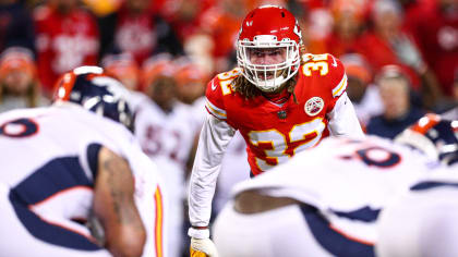 Kansas City Chiefs strong safety Tyrann Mathieu (32) wore a helmet with  Alton Sterling's name on the back during an NFL football game against the  New England Patriots, Monday, Oct. 5, 2020