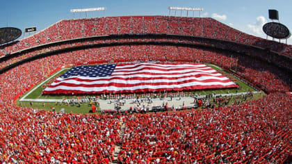 A general view of Arrowhead stadium during the national anthem