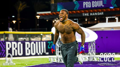 Players for the NFC compete in the Move the Chains event at the NFL Pro Bowl,  Sunday, Feb. 5, 2023, in Las Vegas. (AP Photo/John Locher Stock Photo -  Alamy