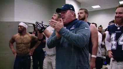 Mike McCarthy leads Dallas Cowboys' locker room party after Tampa