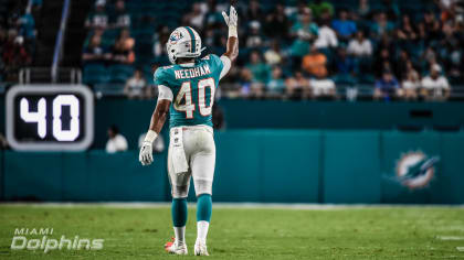 Miami Dolphins cornerback Nik Needham (40) lines up against