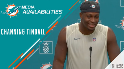 Miami Dolphins rookie linebacker Channing Tindall flies around