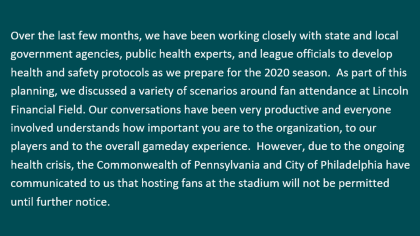 No Eagles fans will be allowed at Lincoln Financial Field home games 'until  further notice' - Bleeding Green Nation