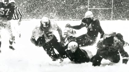 Eagles in the snow, ca. 1960.  Philadelphia eagles football