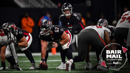 Atlanta Falcons defensive end Marlon Davidson (90) celebrates a touchdown  with outside linebacker Steven Means (55) during the first half of an NFL  football game against the Tampa Bay Buccaneers, Sunday, Dec.