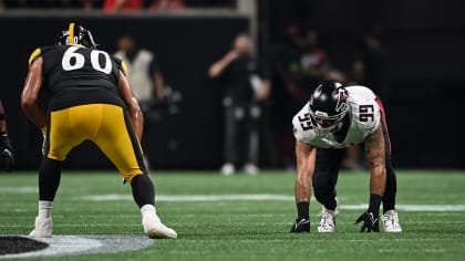 Atlanta Falcons cornerback Breon Borders (36) works during the first half  of an NFL preseason football game against the Pittsburgh Steelers,  Thursday, Aug. 24, 2023, in Atlanta. The Pittsburgh Steelers won 24-0. (