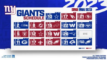 New York Giants schedule and results 2022: Dates, times, TV, opponents for  Weeks 1-18 - NBC Sports