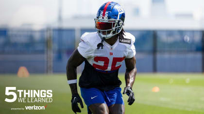 New York Giants cornerback Jason Pinnock (27) takes the field to face the  Detroit Lions in an NFL football game Sunday, Nov. 20, 2022, in East  Rutherford, N.J. (AP Photo/Adam Hunger Stock