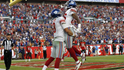 New York Giants wide receiver Darius Slayton's 29-yard grab ends with jersey-grabbing  tackle