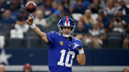 New York Giants quarterback Eli Manning releases a pass in the