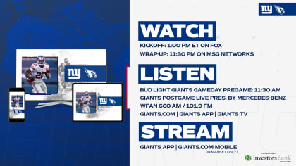 Giants at Cardinals schedule: Kickoff, TV, streaming, radio