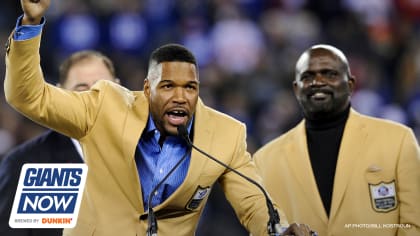 New York Giants Michael Strahan reacts to a sack in week 13 at Giants  Stadium in East Rutherford, New Jersey on December 4, 2005. The New York  Giants defeated the Dallas Cowboys