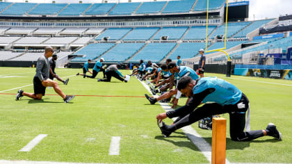 Jacksonville Jaguars tight end Leonard Taylor (49) runs after a pass  reception during an NFL football rookie camp, Friday, May 12, 2023, in  Jacksonville, Fla. (AP Photo/John Raoux Stock Photo - Alamy