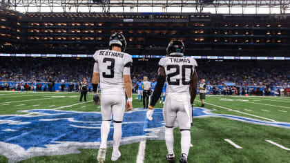 Jacksonville Jaguars wide receiver Oliver Martin (88) stiff arms Detroit  Lions cornerback Chase Lucas (27) during an preseason NFL football game in  Detroit, Saturday, Aug. 19, 2023. (AP Photo/Paul Sancya Stock Photo - Alamy