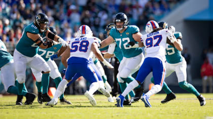 Jacksonville Jaguars offensive tackle Walker Little (72) leaves