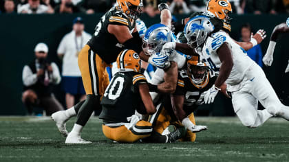 Detroit Lions defensive end Aidan Hutchinson (97) celebrates with Alex  Anzalone (34) after Hutchinson sacked Atlanta Falcons quarterback Desmond  Ridder (9) late in the fourth quarter of an NFL football game Sunday