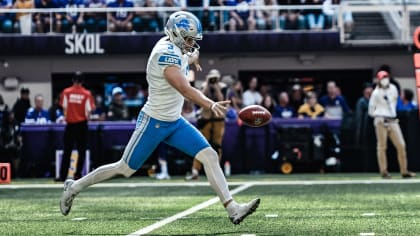 Detroit Lions punter Jack Fox (3) kicks off against the Seattle Seahawks  during an NFL football game at Ford Field in Detroit, Sunday, Sept. 17,  2023. (AP Photo/Rick Osentoski Stock Photo - Alamy