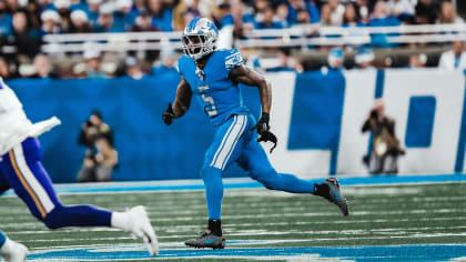 Detroit Lions guard Kayode Awosika (74) reacts at the conclusion