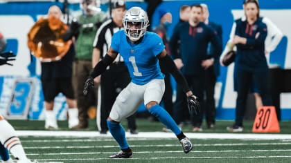 Detroit Lions guard Kayode Awosika (74) reacts at the conclusion