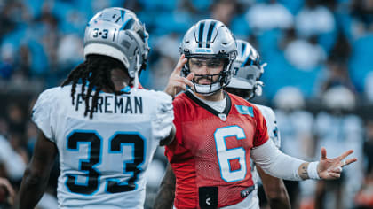 August 26, 2022: Carolina Panthers running back D'Onta Foreman (33) smiles  as he runs off after his touchdown during the first quarter against the  Buffalo Bills in the NFL matchup at Bank