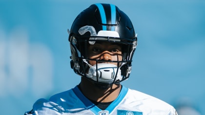 CHARLOTTE, NC - SEPTEMBER 25: Jeremy Chinn (21) of the Carolina Panthers  heads back to the the huddle after breaking up a pass attempt during a  football game between the Carolina Panthers