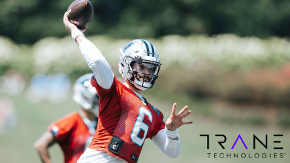 First look: Los Angeles Rams quarterback Baker Mayfield wearing No. 17 Rams  jersey in practice