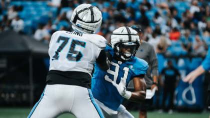 Carolina Panthers defensive end Kobe Jones (91) lines up on