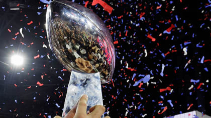 The Vince Lombardi Trophy for Super Bowl XLIII is on display along