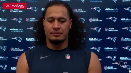 New England Patriots linebacker Jahlani Tavai (48) walks on the sidelines  during an NFL football game against the Miami Dolphins, Sunday, Jan. 9,  2022, in Miami Gardens, Fla. (AP Photo/Doug Murray Stock