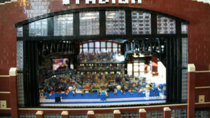 Lego model of Lucas Oil Stadium in Indianapolis, home of Super