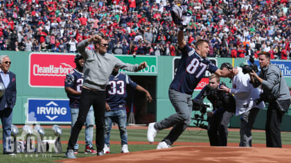 Gronk 'steals' Brady's jersey in pregame ceremony at Fenway - The Boston  Globe