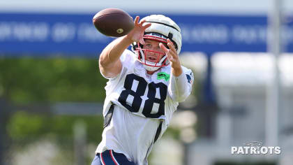 Jun 13, 2023; New England Patriots tight end Mike Gesicki (88) runs during  a drill at