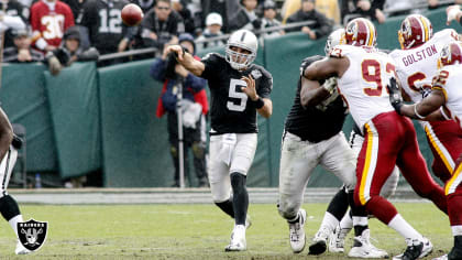 26 September 2010: Oakland Raiders quarterback Bruce Gradkowski (5) during  the regular season game between the Oakland Raiders and Arizona Cardinals  at University of Phoenix Stadium in Glendale, AZ. The Cardinals won