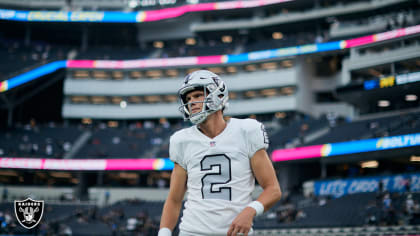 JACKSONVILLE, FL - NOVEMBER 06: Las Vegas Raiders place kicker Daniel  Carlson (2) kicks during the g