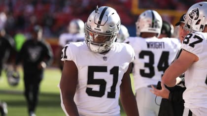 Las Vegas Raiders defensive end Malcolm Koonce (51) jogs off the