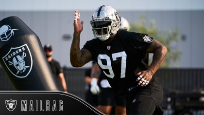 Las Vegas Raiders linebacker Divine Deablo (5) runs during an NFL football  game against the Los Angeles Chargers Monday, Oct. 4, 2021, in Inglewood,  Calif. (AP Photo/Kyusung Gong Stock Photo - Alamy