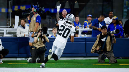 Las Vegas Raiders safety Isaiah Pola-Mao (20) lines up against the  Indianapolis Colts during the first half of an NFL football game, Sunday, Nov  13, 2022, in Las Vegas. (AP Photo/Rick Scuteri