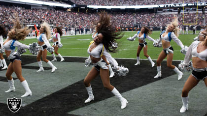 Las Vegas Raiderettes cheerleaders perform during the second half of an NFL  football game between the Las Vegas Raiders and the Chicago Bears, Sunday,  Oct. 10, 2021, in Las Vegas. (AP Photo/Rick