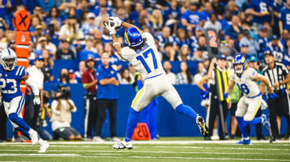 Los Angeles Rams wide receiver Puka Nacua makes a catch over the top for a  26-yard gain