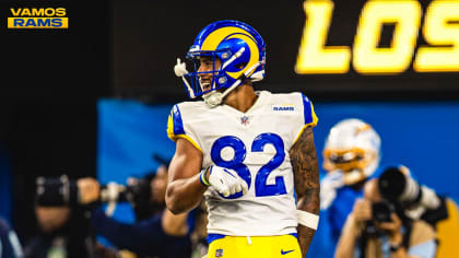 Wide receiver (82) Lance McCutcheon of the Los Angeles Rams warms up before  playing against the Los Angeles Chargers in a preseason NFL football game,  Saturday, Aug. 13, 2022, in Inglewood, Calif.