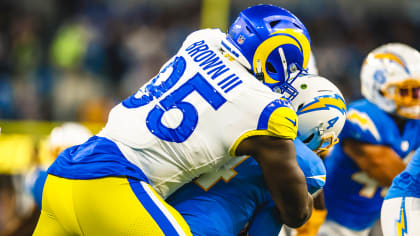 Los Angeles Rams defensive tackle Bobby Brown III (95) warms up before an  NFL football game against the New Orleans Saints, Sunday, Nov. 20, 2022, in  New Orleans. (AP Photo/Tyler Kaufman Stock