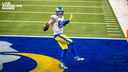 INGLEWOOD, CA - DECEMBER 25: Los Angeles Rams tight end Brycen Hopkins (88)  catches the ball for a gain during the NFL game between the Denver Broncos  and the Los Angeles Rams