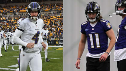 Baltimore Ravens defensive back Fish Smithson (46) and punter Sam Koch (4)  take the field during the team's Salute to Service prior to an NFL football  game against the Houston Texans, Sunday