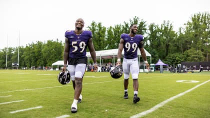 Baltimore Ravens linebacker Odafe Oweh (99) walks off the field