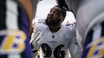 Baltimore Ravens defensive tackle Broderick Washington (96) warms up before  an NFL football game against the Jacksonville Jaguars, Sunday, Nov. 27,  2022, in Jacksonville, Fla. (AP Photo/Gary McCullough Stock Photo - Alamy