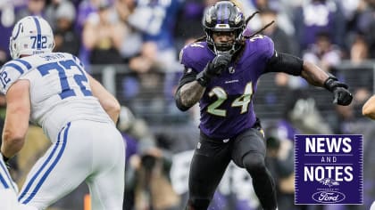 Tyler Huntley of the Baltimore Ravens fumbles the ball that is