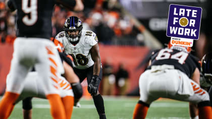 Baltimore Ravens linebacker Josh Bynes (56) walks off the field after an  NFL football game against the New York Giants Sunday, Oct. 16, 2022, in  East Rutherford, N.J. (AP Photo/Adam Hunger Stock